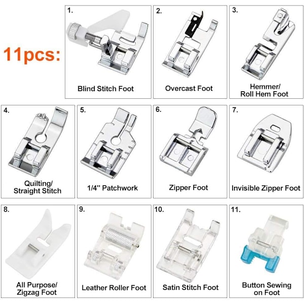 11 stk trykkføtter, symaskinsett trykkfotreservedeler Tilbehør for visse modeller av Brother Singer Janome Toyota Hjemmesøm