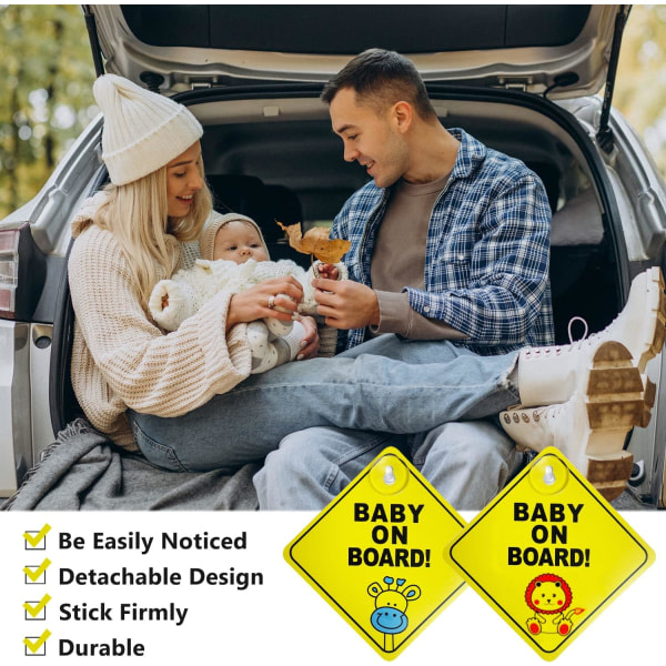 2st Baby ombord-skylt for bilvarning, avtagbar barnsikkerhedsvarningsskylt for bilvarning med sugkoppar Gul sød