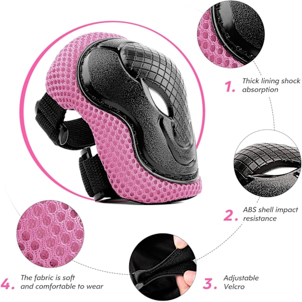 Barnknäskydd Set 6-delad Skateboard Pad Justerbar Rullbräda Handledsskydd Cover, Pojke och Flicka Skyddsutrustning Kit