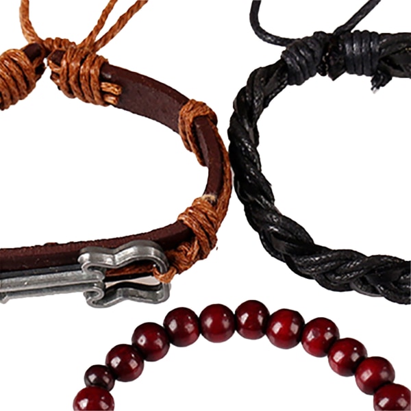 3 stk unisex armbånd sæt moderigtigt dekorativt håndvævet læder perlestreng armbånd til skolearbejde