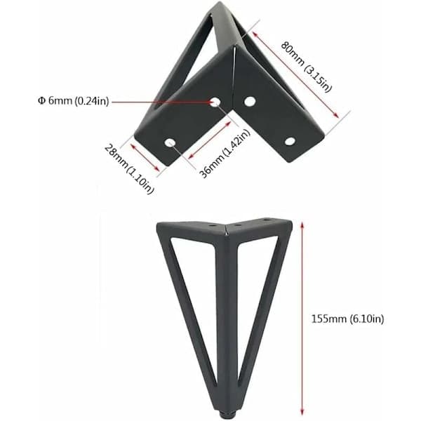 Paris_4 sorte møbelben, køkkenfødder, 6/15 cm trekantede sorte møbelskabsben, DIY-erstatning sort til sofaben, sofabord