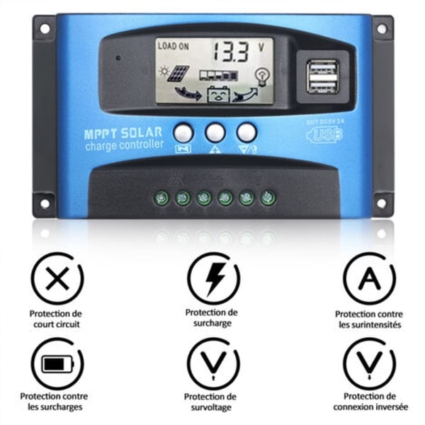 Paris_12v/24v Smart Batteri MPPT Solpanel Regulator Opladning