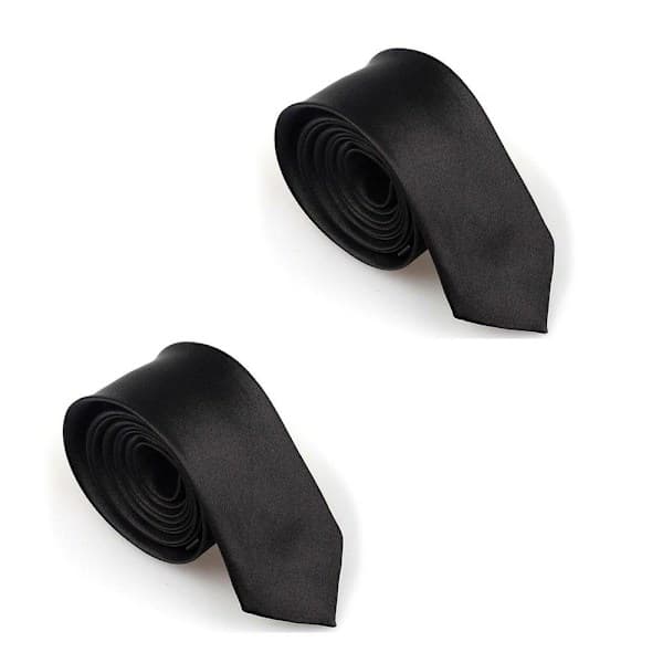 2-pack Smala / Slimmade Moderna Slipsar - Svart Black Svart