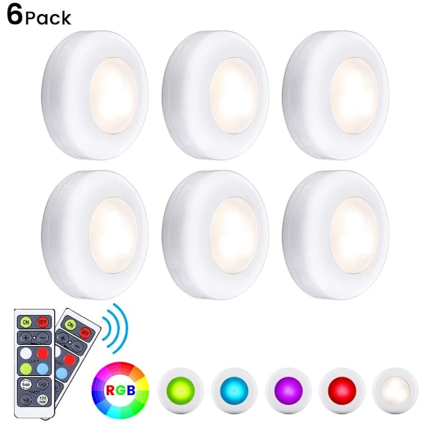 Set med 6 LED-skåplampor, belysning för vitrinskåp, nattlampa, garderobsbelysning, fjärrkontroll, touch-lampa, färg: flerfärgad