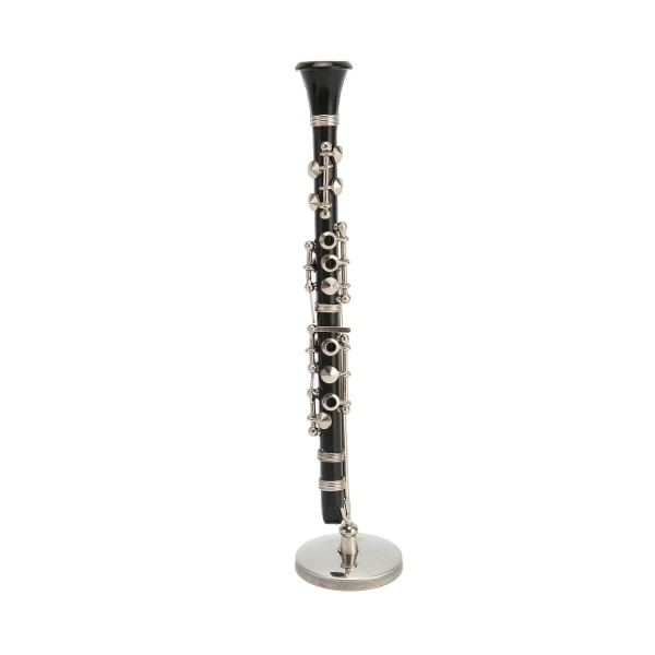 Miniatyr klarinett kopi med stativ og etui Mini musikkinstrument Dukkehus modell dekorasjon 5,12 tommer