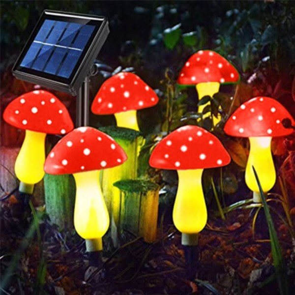 6stk / sett Solar Mushroom Light Fairy String Lights MULTICOLOR Flerfarget Multicolor