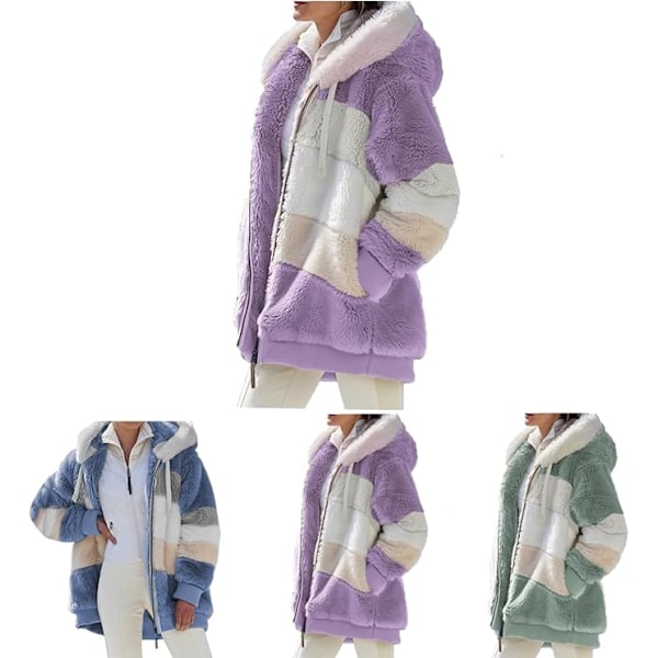 Naisten Huppari Vetoketjulla Pehmeä Pitkähihainen Huppari Plüshi Hupparit Puserot Syksy Talvi Lämpimät Takit Violetti Purple 4XL