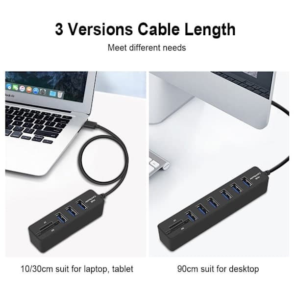 USB 2.0 Hub with Card Reader - 6 Ports Black