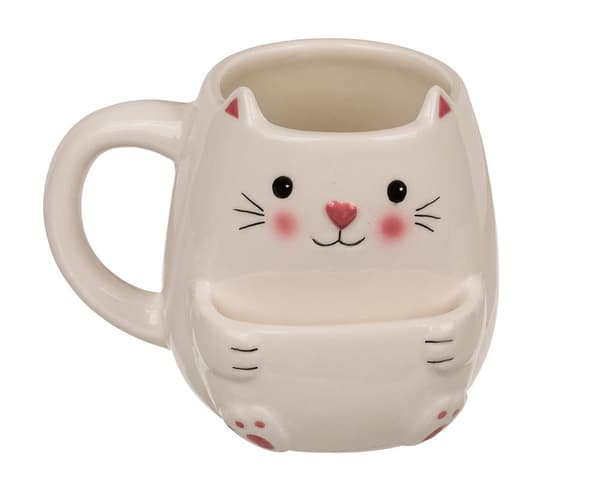 Kakekrus / Krus med rom for kaker - Katt hvit