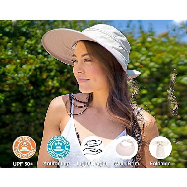 Naisten hatut UPF 50+ UV-suojaava muunneltava aurinkolippahattu Beige