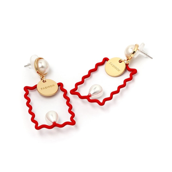 Delikat akryl kvinne geometri perle stud drop øredobber kvinnelige smykker tilbehør (rød)