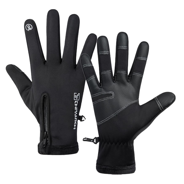 1 par vandtætte vintervarme handsker Vindtætte termohandsker med berøringsskærm til mænd Kvinder Cykelhandsker med fuldfinger med lynlås XL