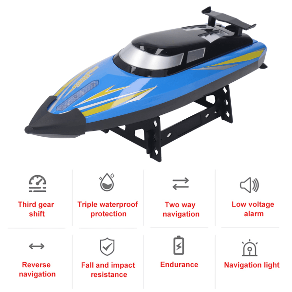 2,4G fjernkontrollbåt 3-girs hastighet Justerbar Vanntett elektrisk hurtigbåtleke med beskyttelsesdeksel blå