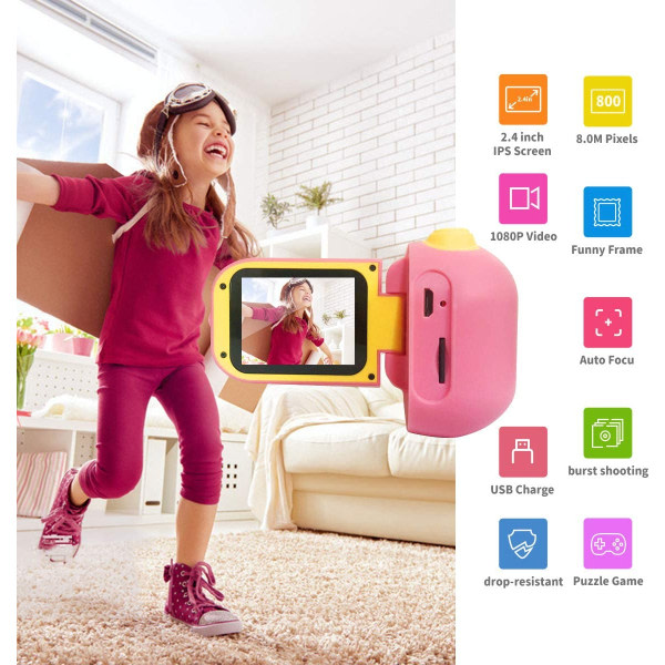 USB -kamera Barn 2,0 tums skärm Barnkamera Videokamera med Pink
