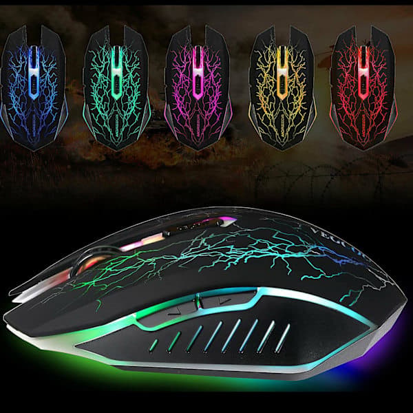 RGB LED Wireless Silent Gaming Mouse Ergonomic Rechargeable 6-Button Mouse