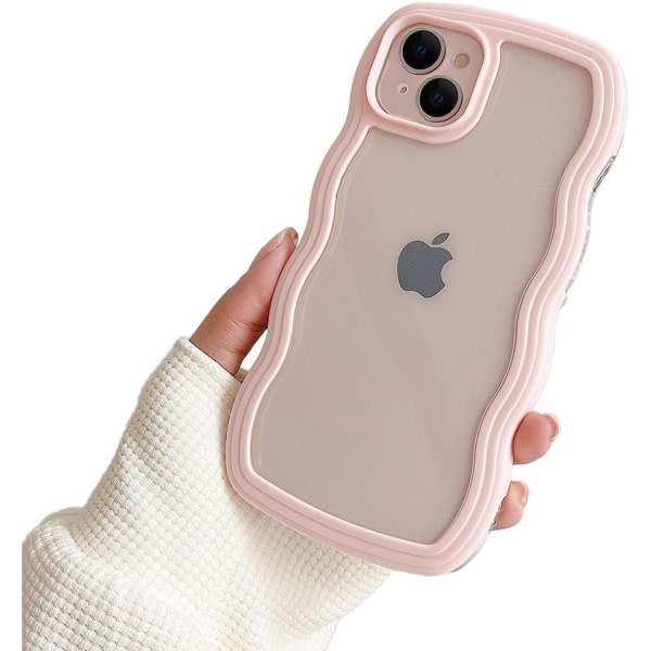 Kompatibelt iPhone 15 Plus skal, Transparent Söt Curly Simple Wave-skal Estetisk design Bumper för tjejer Kvinnor Mjukt TPU-skal - Rosa