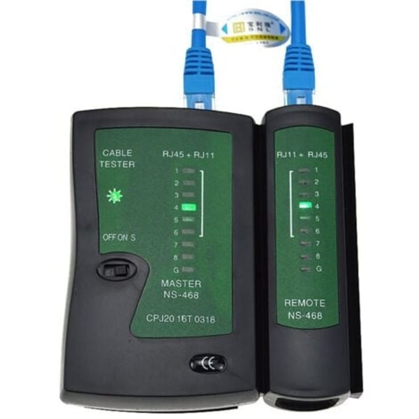 1 stk. Svart Nettverkskabeltester RJ11 RJ12 RJ45 Nettverkskabeltester ISDN Kabeltester Patch.pa