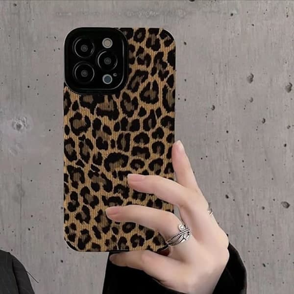 Compatible iPhone 13 Case Cute Trendy Brown Leopard Print Leather Simple Case