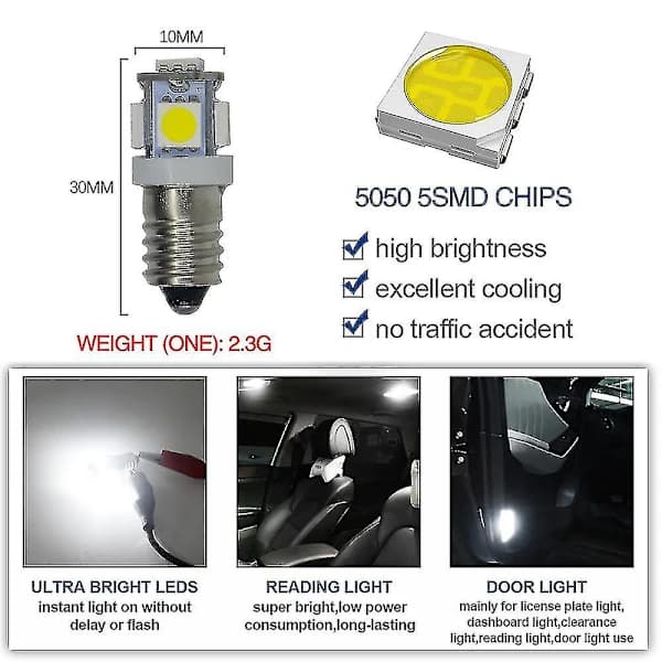 10 st E10 12v Kallvit LED-lampor 5smd 0.5w 50lm Lampkallvit