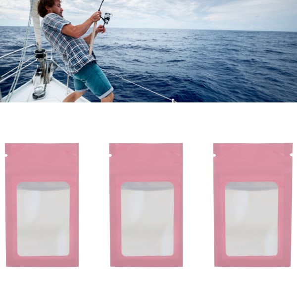 100 stk Ziplock-poser Selvforseglende holografiske genanvendelige fødevareopbevaringsposer med hængende hul Pink
