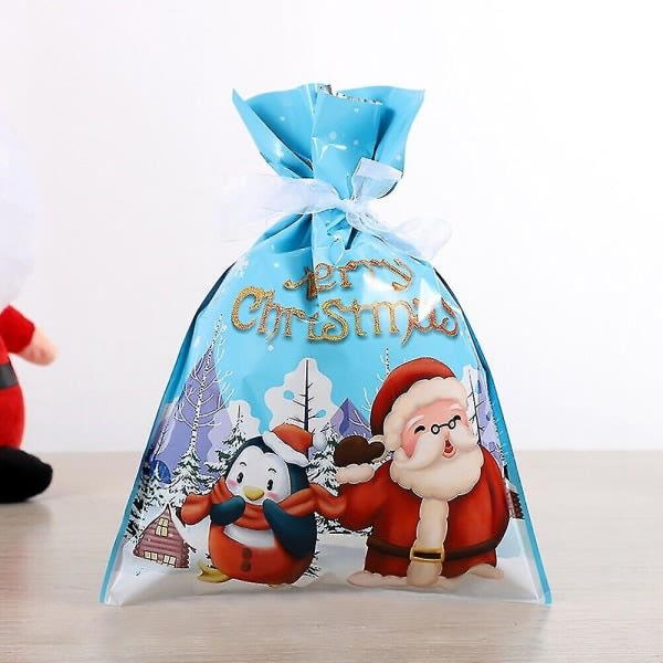 10x julesekker Gjenbrukbare store julegaveposer med snøring Blå 24*32cm—PA