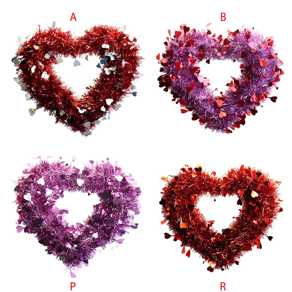 Alla hjärtans krans Dekoration Röd glitter hjerte krans konstgjord hjerteformad krans Valentin hängande dörr krans Valenti Purple