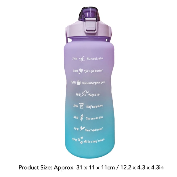 Halmflaske Lekkasjesikker frostet gradientfarge Ett klikk Åpen sportsvannkopp med håndtak Klar skala 2000 ml lilla