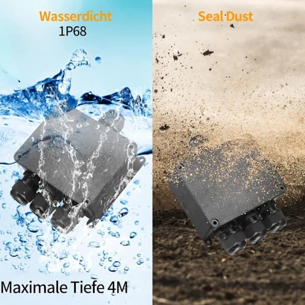 IP68 Waterproof Junction Box, Outdoor Waterproof Junction Box, 4-Way Wire Connector Cable Range Ø9mm-12mm