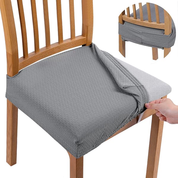 Vanntette spisestoltrekk, sett med 4, elastisk jacquard polyester spandex for kjøkken og spisestue, grå