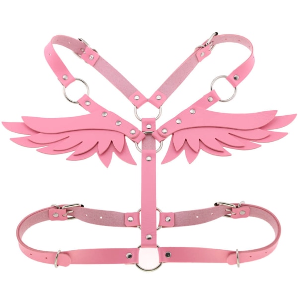 AngeL's Wing Dame Læder Korset Krydset Strap Suit Body BH Taljebælte Bondage (Pink)
