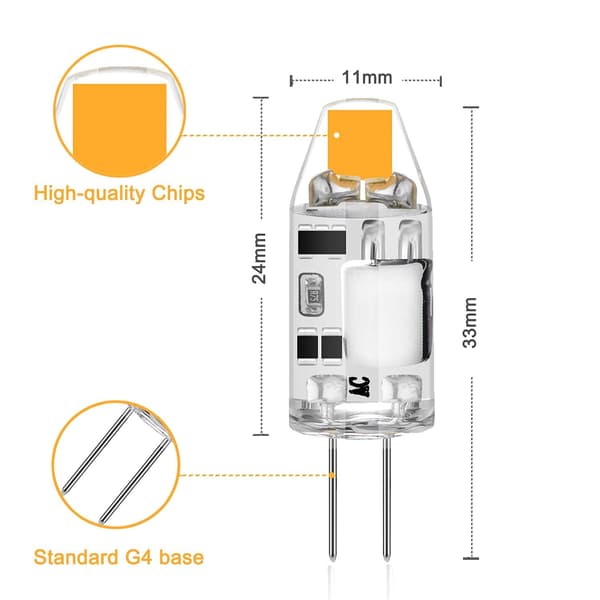 5-pack 2W G4 LED-lampor, 3000K varmvit, 200lm, 12V