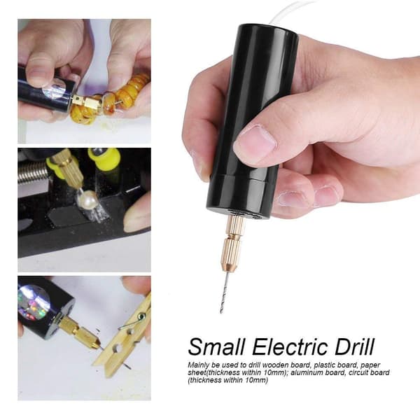 Mini bærbar elektrisk drill USB liten chuck verktøy med 3 bits