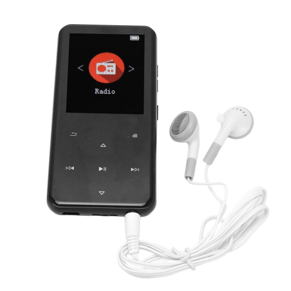 MP3-spelare 2,4 tum Smart HD brusreducering Pekknapp FM-radio 16GB Bluetooth 5.0 Musikspelare med minneskort Svart 64GB minneskort