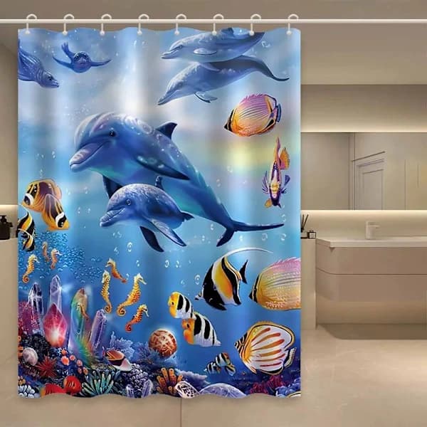 Duschdraperi Delfin Vattentätt Mögelresistent Polyester för Badrum Havsmönster 90 x 180 cm 90*180cm