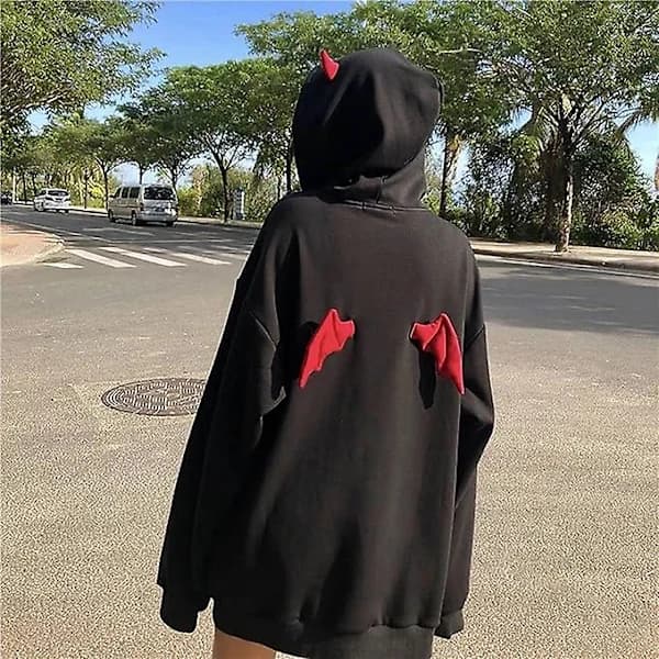 Dam Djävul Vinge Hettegenser Casual Løs Langermet Hettegenser Pullover Topper M