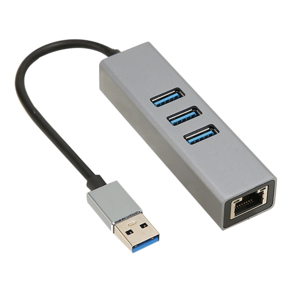 4 Port USB3.0 Hub Multiport Plug and Play 5Gbps høyhastighets USB3.0 til RJ45 nettverksadapter USB-dokkingstasjon Sølvgrå