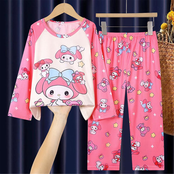 4-12-vuotiaille tytöille Sanrio-painatut pyjamaset pitkähihaiset paidat housut unipuku yöasut loungewear lahjat Melody 5-7 vuotta