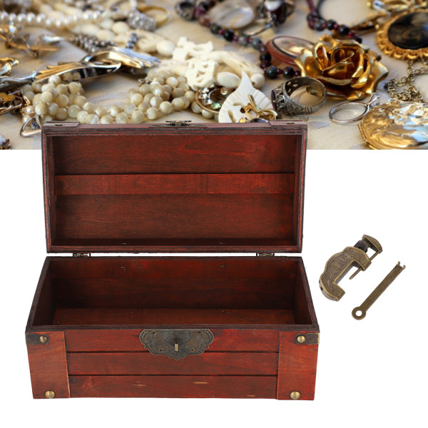 Trä smyckeskrin Vintage smycken förvaringsbox Organizer dekoration rekvisita med lås #1