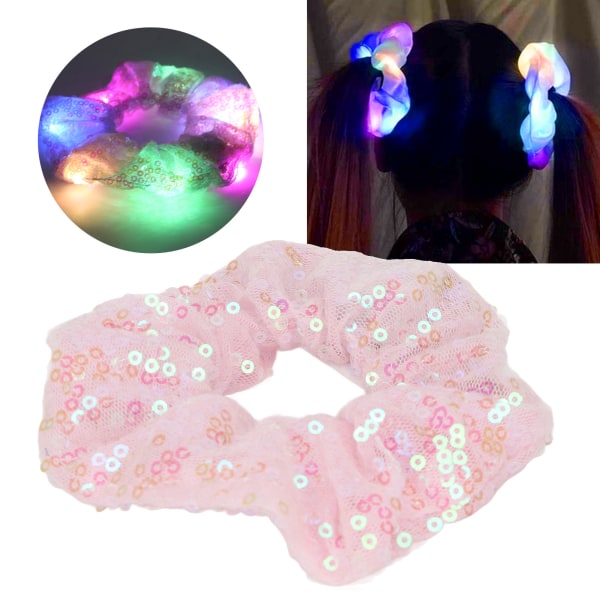 5 st LED Hår Scrunchies Rosa Elastisk Utsökt bländande lysande hårband med paljett för Party Club Halloween