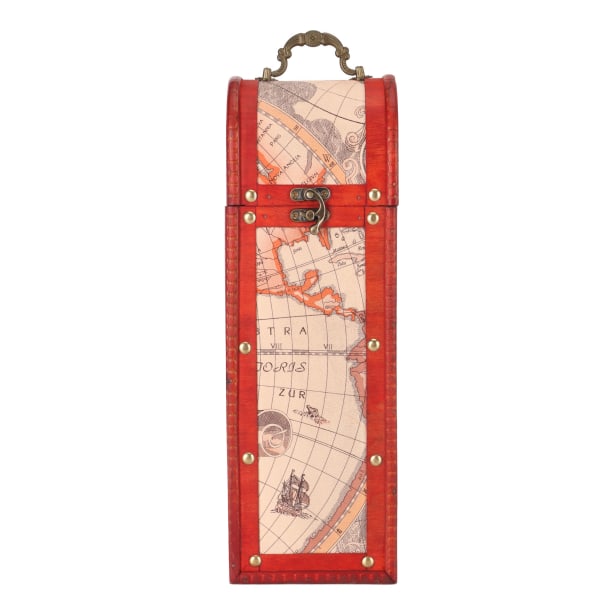 Antiikkinen karttaviinilaatikko Vintage puinen viinikoristelahjarasia kannen kahvalla kartan ystäville
