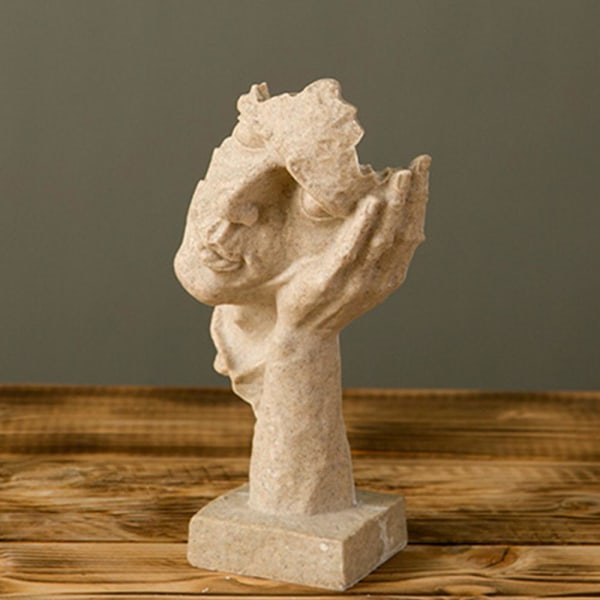 Keep Silent Men Statyett Minimalistisk Stil Kreativ Ansiktsskulptur För Vardagsrum Skrivbordsskåp Sandstone Silence