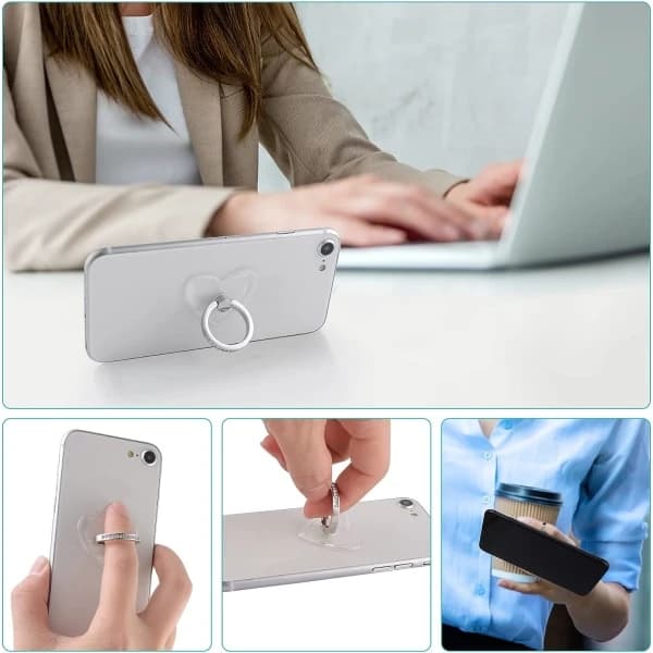 3-pakning Mobiltelefonholder Ringer (Hjerteform) 360° Rotasjon Diamant