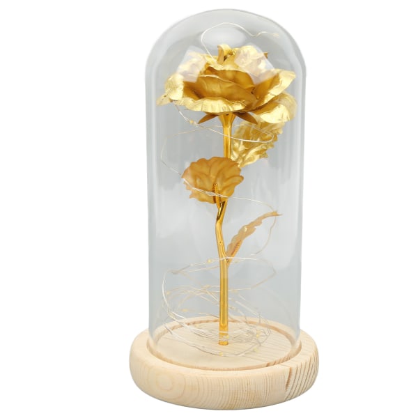 Ros i glaskupol Lucky Vacker symbolik Romantisk Förtrollad Ros Romantiska gåvor med LED-ljus för alla hjärtans dag Bladguld Rosguld