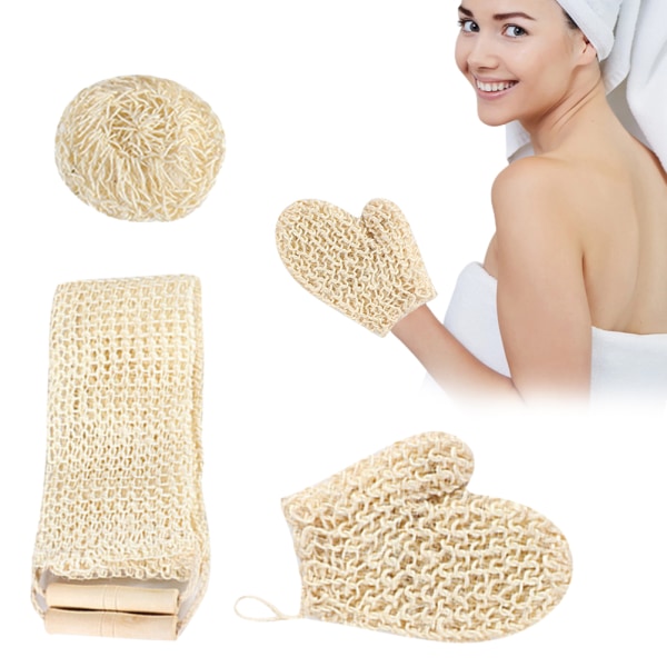 3 stk Jute Back Wash Strap Dusjball Eksfolieringshansker Tilbake Eksfolieringssvamp Naturlige eksfolierende hansker for ryggbad