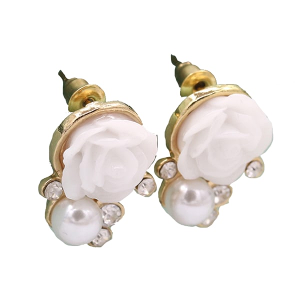 Elegante kvinder søde perleblomst legeringsøreringe dekoration smykker tilbehør (hvid)