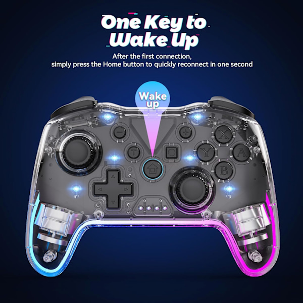 Trådlös Switch Pro-kontroll för Nintendo Switch/Lite/OLED/Windows/iOS/Android, 7-färgad justerbar RGB-belysning Switch Remote Gamepad med