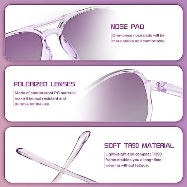 Polariseret solglasögon for barn til flickor Pojkar Toddler med fleksibel dækning, 100 % UV-beskyttelse, alder 5-10 (lilla)