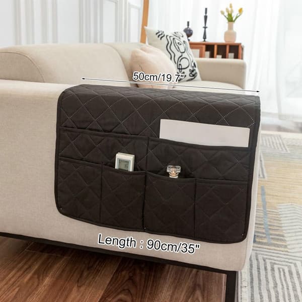 Sofaarmlene-organisering, bomullslin og polyester, 6 lommer, for sofaer og hvilestoler, stue, svart, 50 x 90 cm