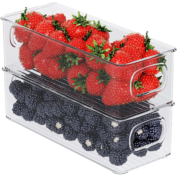 Fridge Organizer Set of 4, Stackable Storage Bins, Small Refrigerator Organizer Containers with Handles for Kitchen, Freezer, Pantry