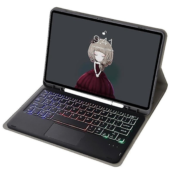 Samsung Galaxy Tab S6 Lite A610b-as Nahkainen Tablettikotelo Lampaanvillakuviolla ja Taustavalaistu Bluetooth-näppäimistö[qb]